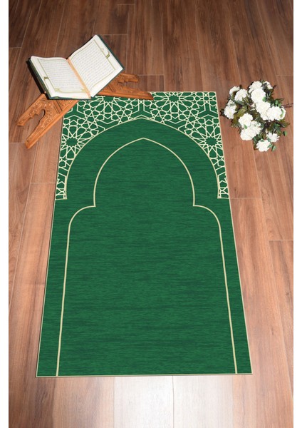 Dijital Baskılı Yıkanabilir Motifli Namazlık Seccade 70X130 Cm, Seccade-15-Yeşil,