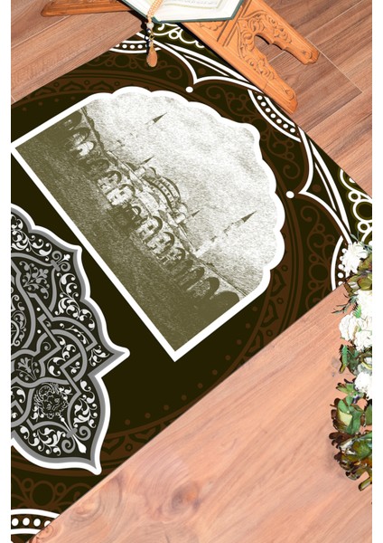 Dijital Baskılı Yıkanabilir Camii Motifli Hediyelik Namazlık Seccade 70X130, Seccade-35-Kahve,