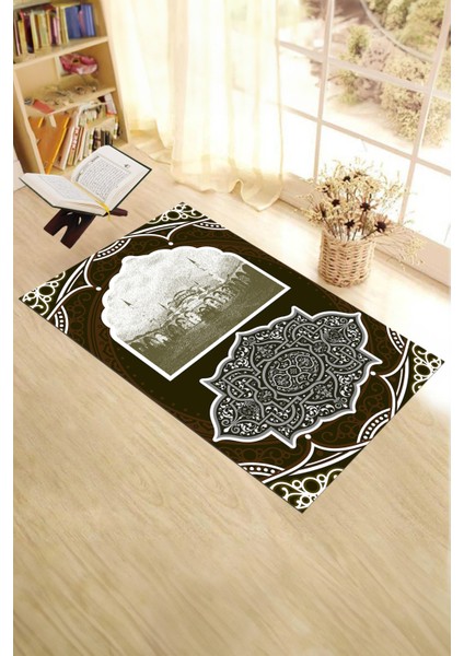 Dijital Baskılı Yıkanabilir Camii Motifli Hediyelik Namazlık Seccade 70X130, Seccade-35-Kahve,
