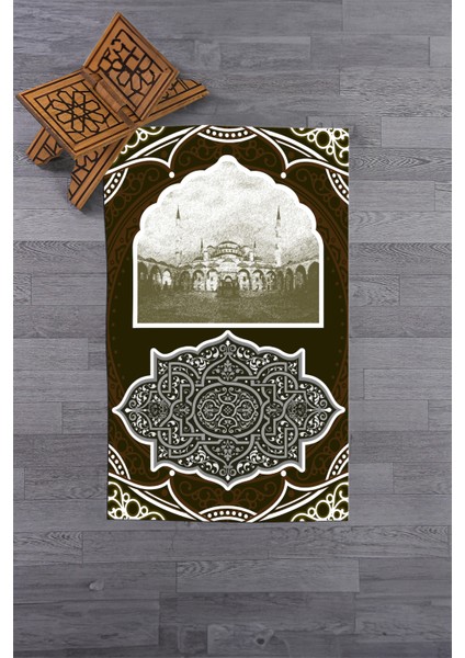Dijital Baskılı Yıkanabilir Camii Motifli Hediyelik Namazlık Seccade 70X130, Seccade-35-Kahve,