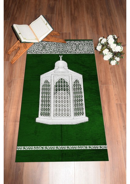 Dijital Baskılı Yıkanabilir Hediyelik Şık Namaz Halısı Seccade 70X130CM, Seccade-42-Yeşil,