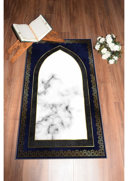 Dijital Baskılı Kaymaz Taban Yıkanabilir Modern Namazlık Seccade 70X130, Seccade-20-Lacivert, indirimleri
