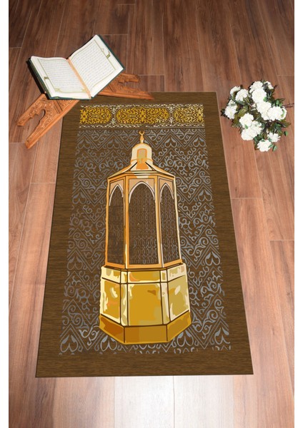 Dijital Baskılı Yıkanabilir Hediyelik Namaz Halısı Seccade 70X130CM, Seccade-43-Kahve,