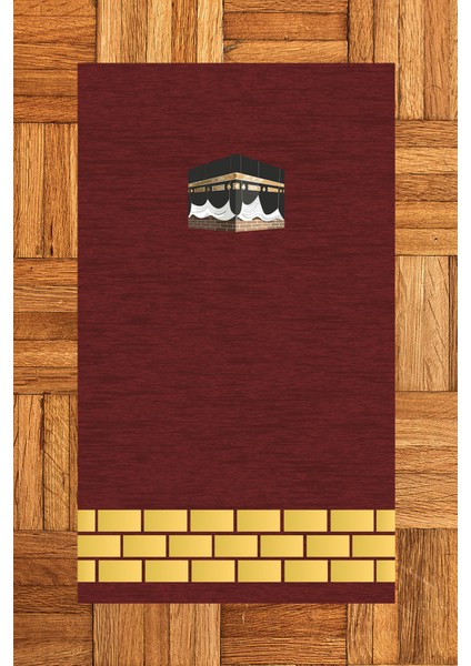 Dijital Baskılı Yıkanabilir Kabe Motifli Hediyelik Namaz Halısı Seccade 70X130, Seccade-45-Kırmızı,