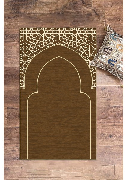 Dijital Baskılı Yıkanabilir Motifli Namazlık Seccade 70X130 Cm, Seccade-15-Kahve,