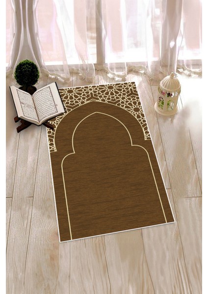 Dijital Baskılı Yıkanabilir Motifli Namazlık Seccade 70X130 Cm, Seccade-15-Kahve,