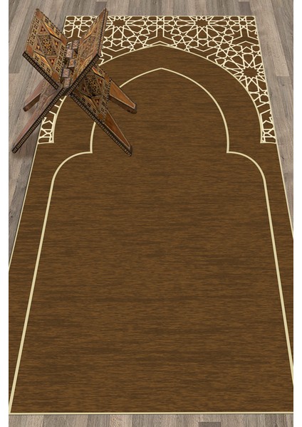 Dijital Baskılı Yıkanabilir Motifli Namazlık Seccade 70X130 Cm, Seccade-15-Kahve,