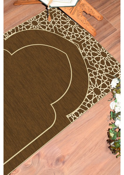 Dijital Baskılı Yıkanabilir Motifli Namazlık Seccade 70X130 Cm, Seccade-15-Kahve,