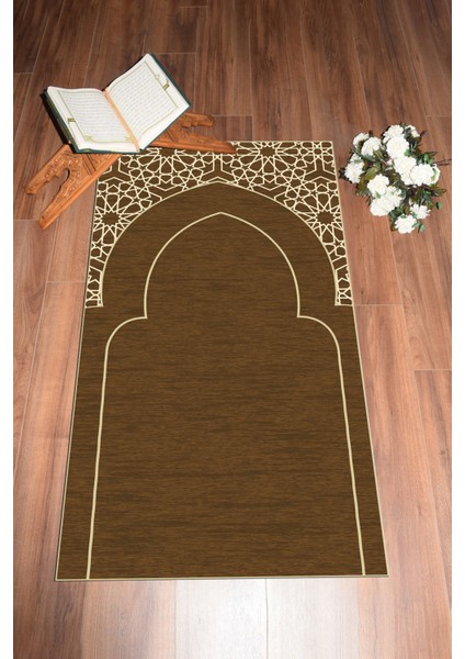 Dijital Baskılı Yıkanabilir Motifli Namazlık Seccade 70X130 Cm, Seccade-15-Kahve,