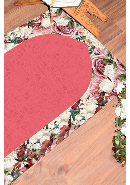 Dijital Baskılı Yıkanabilir Çiçekli Hediyelik Namazlık Seccade 70X130CM, Seccade-24-Pembe,