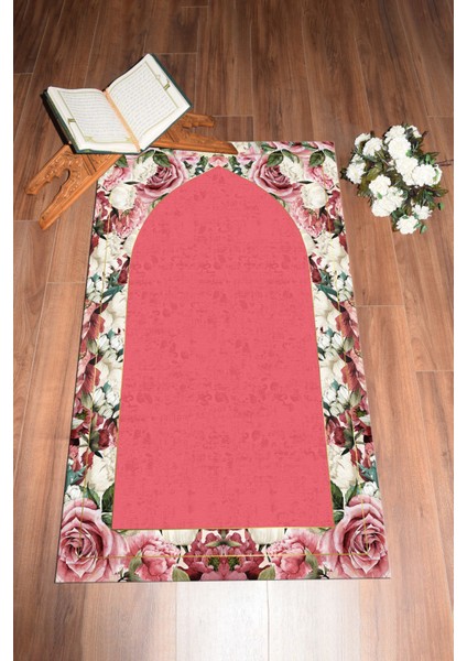 Dijital Baskılı Yıkanabilir Çiçekli Hediyelik Namazlık Seccade 70X130CM, Seccade-24-Pembe,