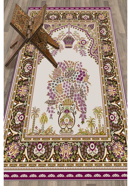 Dijital Baskılı Yıkanabilir Klasik Desen Hediyelik Namazlık Seccade 70X130, Seccade-29-Mor,