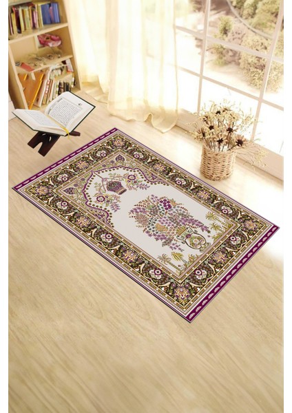 Dijital Baskılı Yıkanabilir Klasik Desen Hediyelik Namazlık Seccade 70X130, Seccade-29-Mor, indirimleri