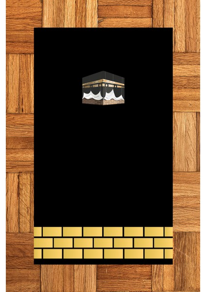 Dijital Baskılı Yıkanabilir Kabe Motifli Hediyelik Namaz Halısı Seccade 70X130, Seccade-45-Siyah,