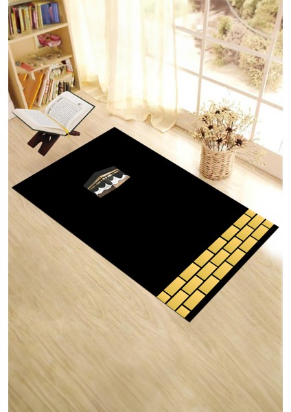 Dijital Baskılı Yıkanabilir Kabe Motifli Hediyelik Namaz Halısı Seccade 70X130, Seccade-45-Siyah, fiyatları