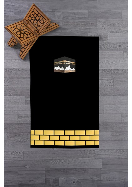 Dijital Baskılı Yıkanabilir Kabe Motifli Hediyelik Namaz Halısı Seccade 70X130, Seccade-45-Siyah, modelleri