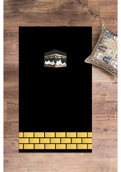 Dijital Baskılı Yıkanabilir Kabe Motifli Hediyelik Namaz Halısı Seccade 70X130, Seccade-45-Siyah, fırsatları