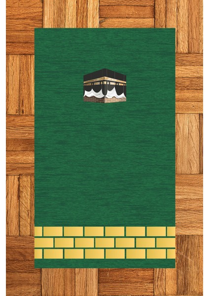 Dijital Baskılı Yıkanabilir Kabe Motifli Hediyelik Namaz Halısı Seccade 70X130, Seccade-45-Yeşil,