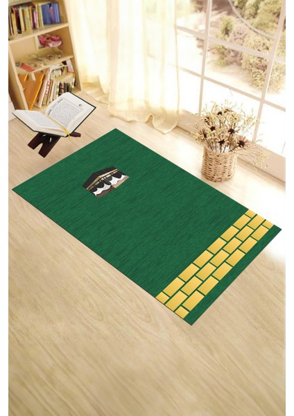 Dijital Baskılı Yıkanabilir Kabe Motifli Hediyelik Namaz Halısı Seccade 70X130, Seccade-45-Yeşil, fiyatları