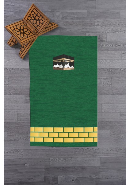 Dijital Baskılı Yıkanabilir Kabe Motifli Hediyelik Namaz Halısı Seccade 70X130, Seccade-45-Yeşil, modelleri