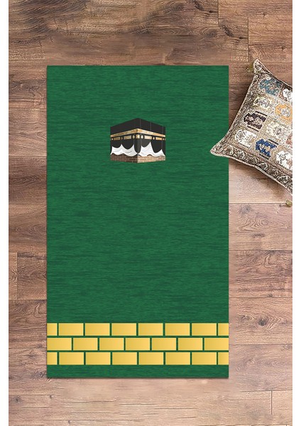 Dijital Baskılı Yıkanabilir Kabe Motifli Hediyelik Namaz Halısı Seccade 70X130, Seccade-45-Yeşil, fırsatları