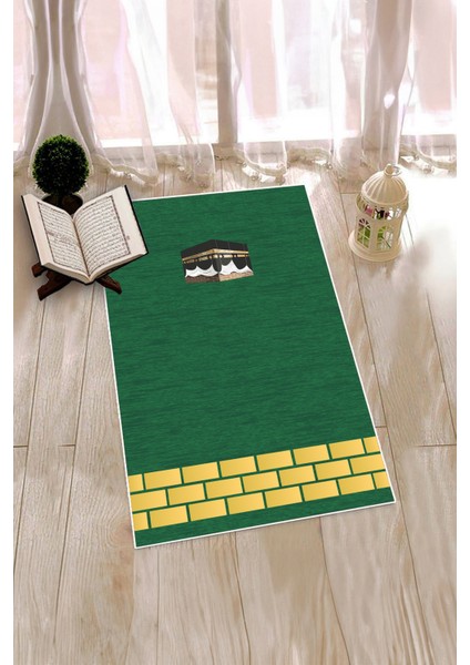 Dijital Baskılı Yıkanabilir Kabe Motifli Hediyelik Namaz Halısı Seccade 70X130, Seccade-45-Yeşil, indirimleri
