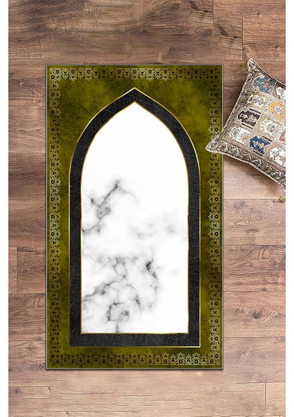 Dijital Baskılı Kaymaz Taban Yıkanabilir Modern Namazlık Seccade 70X130, Seccade-20-Gold,
