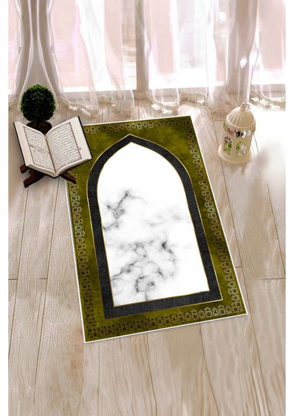 Dijital Baskılı Kaymaz Taban Yıkanabilir Modern Namazlık Seccade 70X130, Seccade-20-Gold,