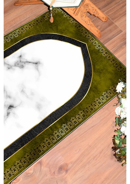 Dijital Baskılı Kaymaz Taban Yıkanabilir Modern Namazlık Seccade 70X130, Seccade-20-Gold,