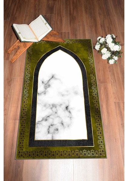 Dijital Baskılı Kaymaz Taban Yıkanabilir Modern Namazlık Seccade 70X130, Seccade-20-Gold,