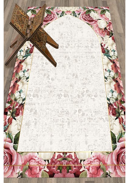 Dijital Baskılı Yıkanabilir Çiçekli Hediyelik Namazlık Seccade 70X130CM, Seccade-24-Gri,