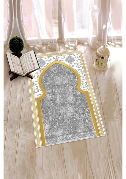 Dijital Baskılı Yıkanabilir Motifli Hediyelik Namazlık Seccade 70X130CM, Seccade-26-Gri,