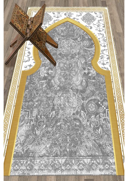 Dijital Baskılı Yıkanabilir Motifli Hediyelik Namazlık Seccade 70X130CM, Seccade-26-Gri,