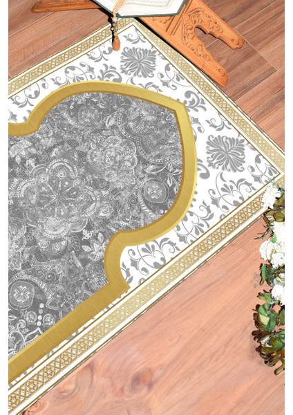Dijital Baskılı Yıkanabilir Motifli Hediyelik Namazlık Seccade 70X130CM, Seccade-26-Gri,