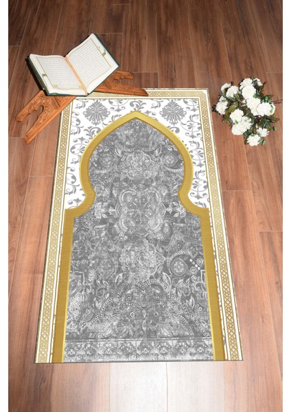 Dijital Baskılı Yıkanabilir Motifli Hediyelik Namazlık Seccade 70X130CM, Seccade-26-Gri,