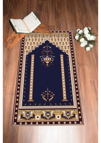 Dijital Baskılı Yıkanabilir Klasik Motifli Namazlık Seccade 70X130, Seccade-31-Lacivert, modelleri