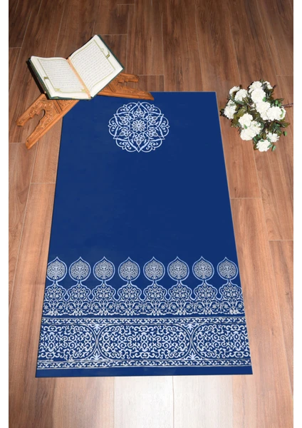 Evdeya Dijital Baskılı Yıkanabilir Motifli Hediyelik Namaz Halısı Seccade 70X130, Seccade-44-Mavi,