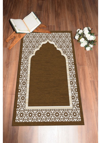 Dijital Baskılı Yıkanabilir Hediyelik Şık Namazlık Seccade 70X130 Cm, Seccade-17-Kahve,