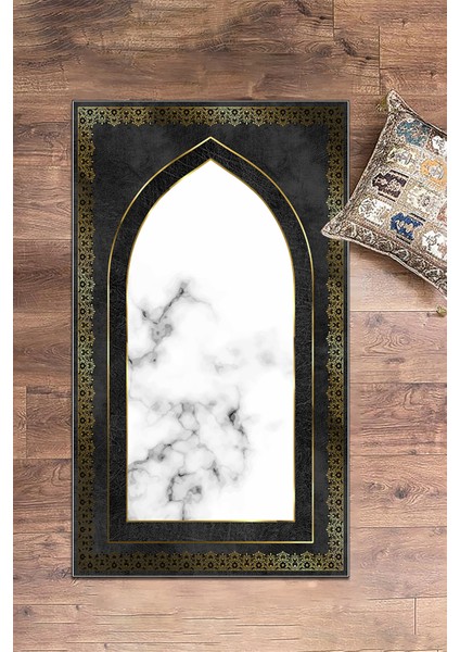Dijital Baskılı Kaymaz Taban Yıkanabilir Modern Namazlık Seccade 70X130, Seccade-20-Gri,
