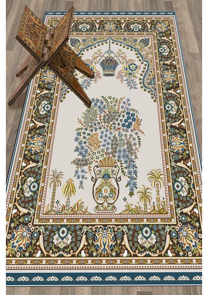 Dijital Baskılı Yıkanabilir Klasik Desen Hediyelik Namazlık Seccade 70X130, Seccade-29-Mavi,