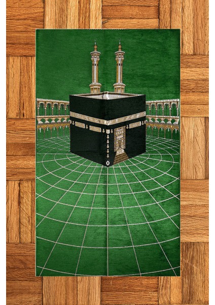 Dijital Baskılı Yıkanabilir Kabe Motifli Şık Tasarım Namaz Halısı Seccade 70X130, Seccade-48-Yeşil,