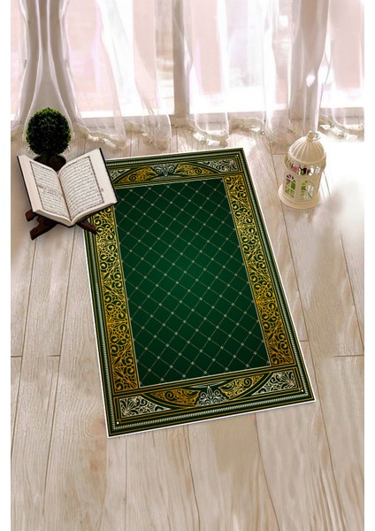 Dijital Baskılı Kaymaz Taban Yıkanabilir Namazlık Seccade 70X130, Seccade-22-Yeşil,