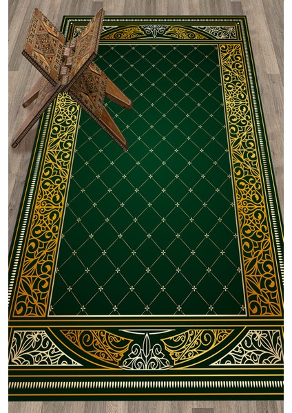 Dijital Baskılı Kaymaz Taban Yıkanabilir Namazlık Seccade 70X130, Seccade-22-Yeşil,