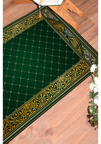 Dijital Baskılı Kaymaz Taban Yıkanabilir Namazlık Seccade 70X130, Seccade-22-Yeşil,