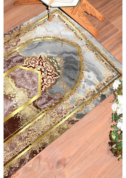 Dijital Baskılı Yıkanabilir Mermer Desen Hediyelik Namazlık Seccade 70X130, Seccade-36-Kırmızı,