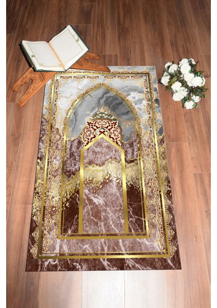 Dijital Baskılı Yıkanabilir Mermer Desen Hediyelik Namazlık Seccade 70X130, Seccade-36-Kırmızı,