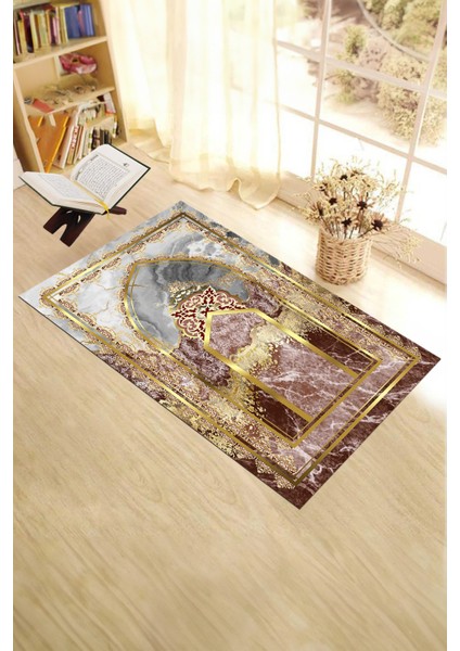 Dijital Baskılı Yıkanabilir Mermer Desen Hediyelik Namazlık Seccade 70X130, Seccade-36-Kırmızı,