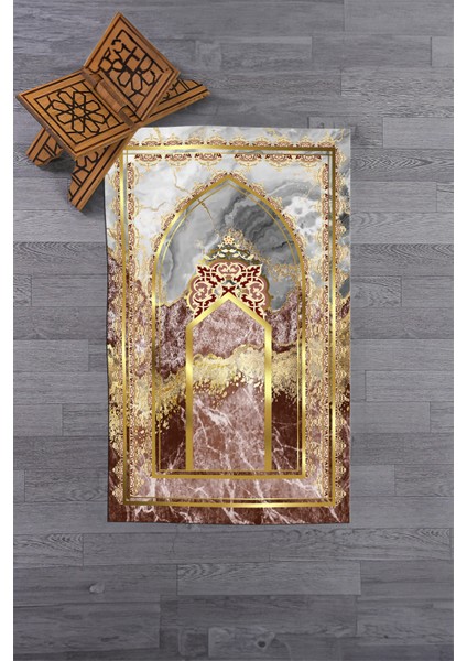 Dijital Baskılı Yıkanabilir Mermer Desen Hediyelik Namazlık Seccade 70X130, Seccade-36-Kırmızı,