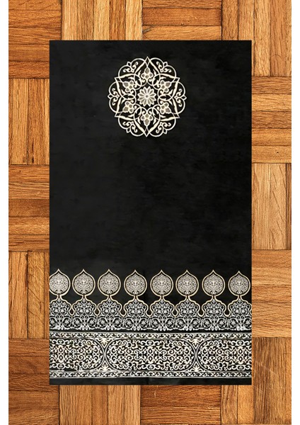 Dijital Baskılı Yıkanabilir Motifli Hediyelik Namaz Halısı Seccade 70X130, Seccade-44-Siyah,