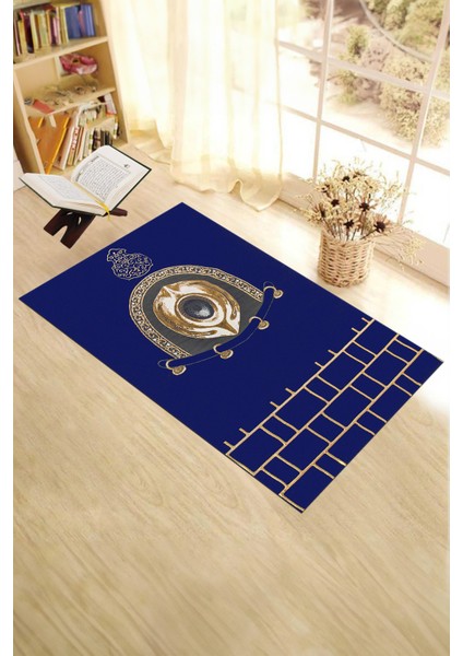 Dijital Baskılı Yıkanabilir Şık Tasarım Namaz Halısı Seccade 70X130CM, Seccade-49-Mavi,